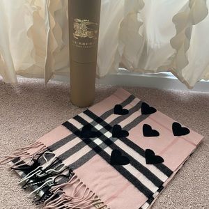 Pink Burberry scarf with hearts